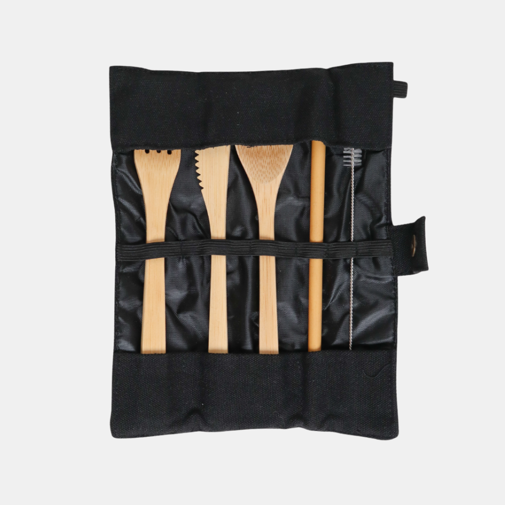 Shut the Front Door | Travel Bamboo Cutlery Set - Black | Shut the Front Door