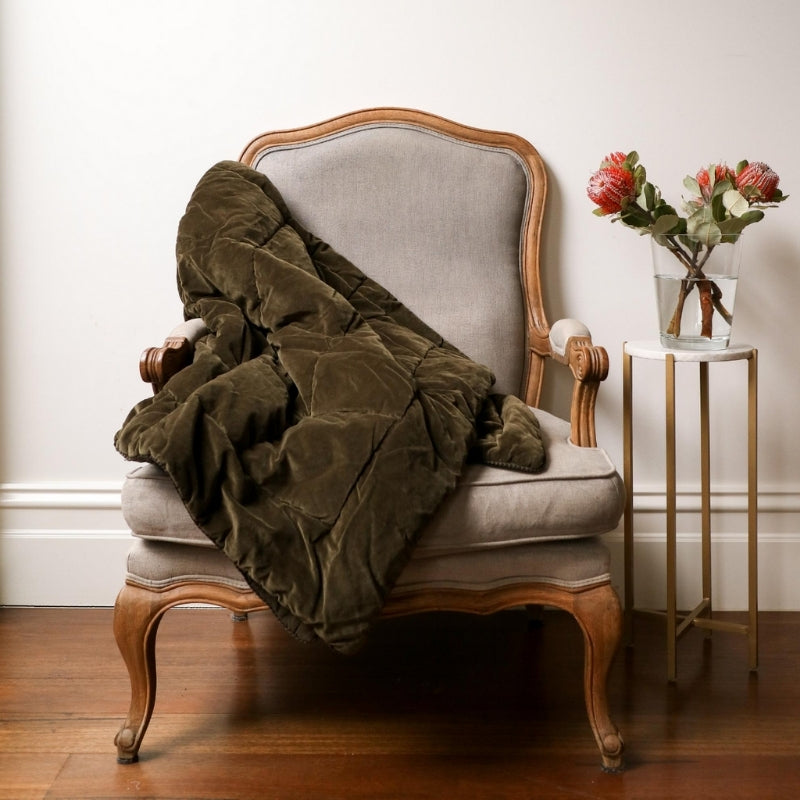 Raine & Humble | Velvet & Cotton Throw - Olive | Shut the Front Door