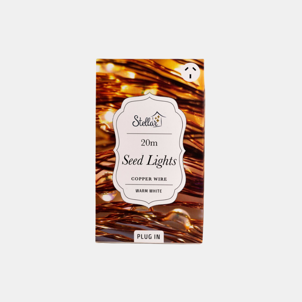 Stellar Haus | 200 LED Seed Light String Copper Warm White Plug 20m | Shut the Front Door