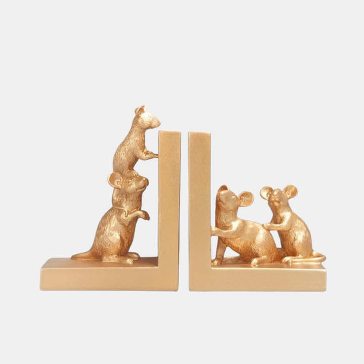 White Moose | Resin Mouse Bookend Set - Gold | Shut the Front Door