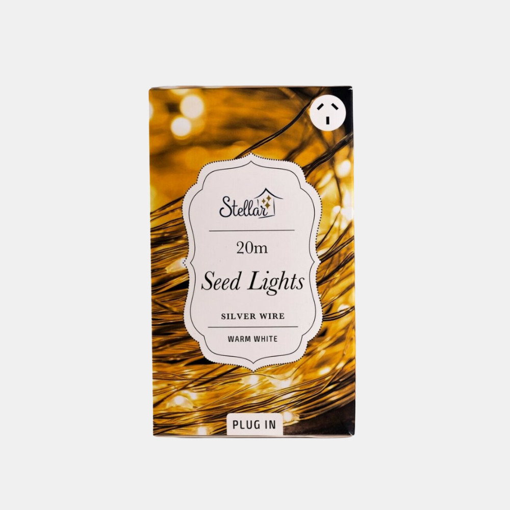 Stellar Haus | 200 LED Seed Light String Silver Warm White Plug 20m | Shut the Front Door