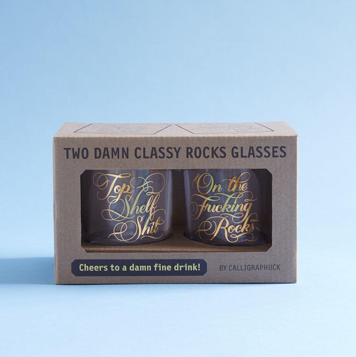 Chronicle Gift | Two Damn Classy Rocks Glasses | Shut the Front Door