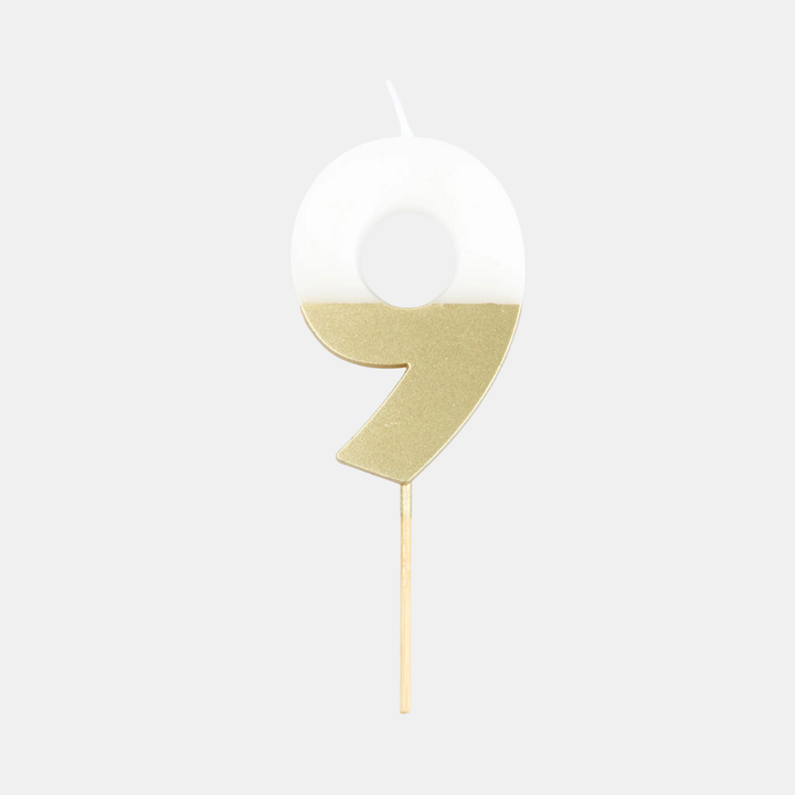 Meri Meri | Gold Dipped Candle - Number 9 | Shut the Front Door