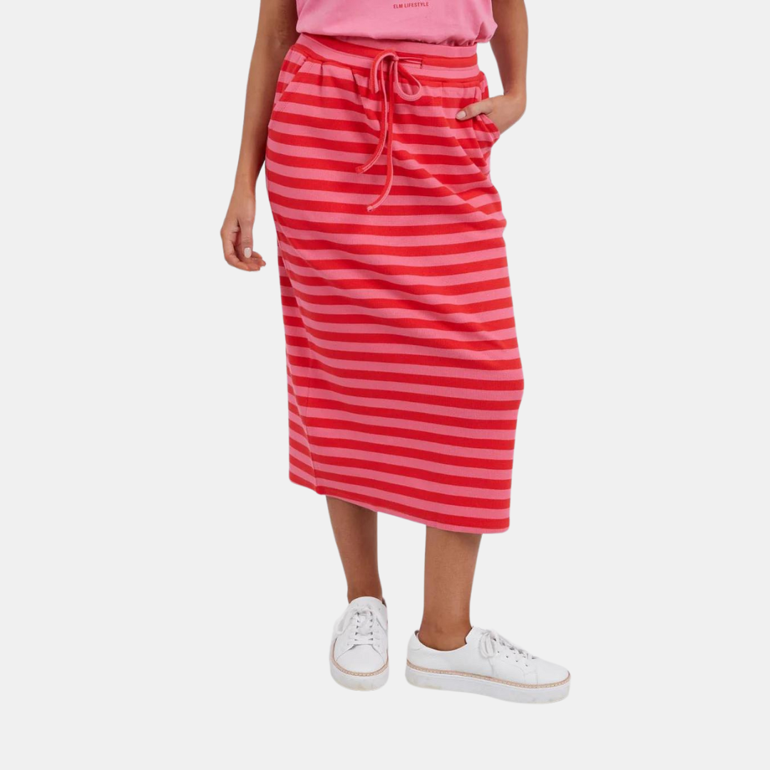 Elm Knitwear | Sunset Stripe Skirt - Cherry | Shut the Front Door