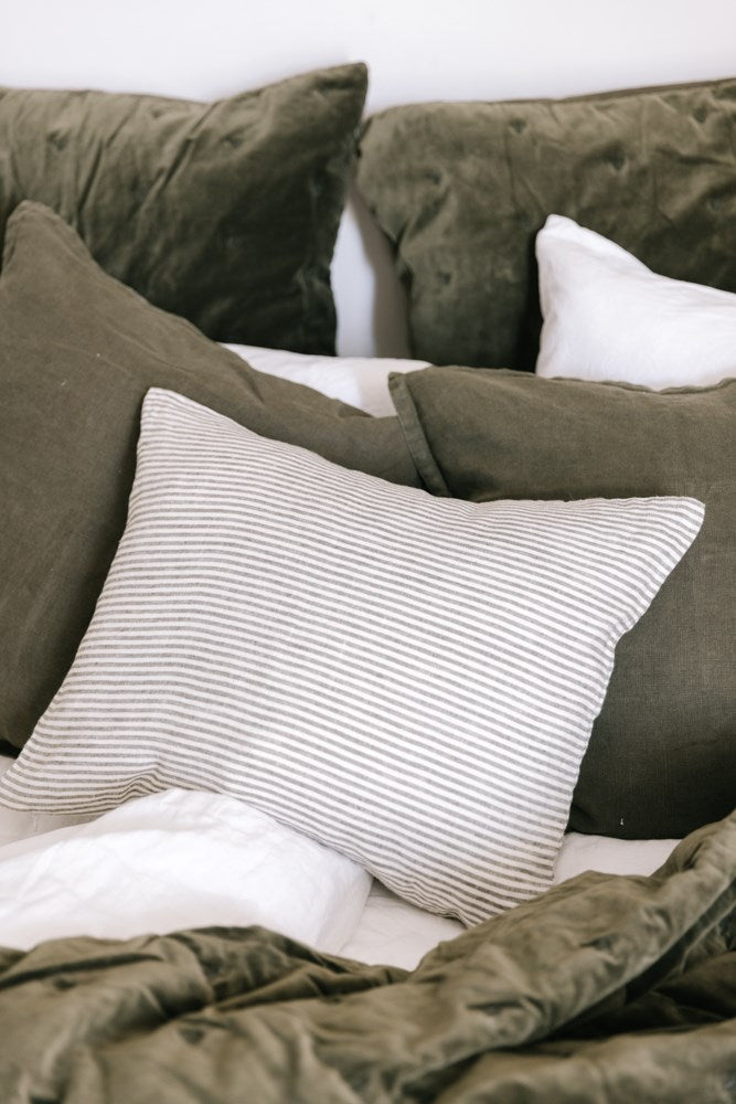 Raine & Humble | Linen Stripe Cushion 50x40cm - Olive | Shut the Front Door