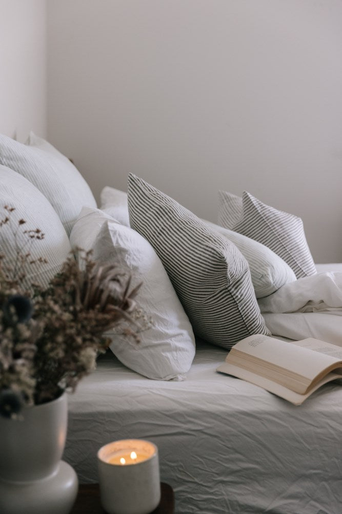 Raine & Humble | Linen Stripe Cushion 60cm - Sky Grey | Shut the Front Door