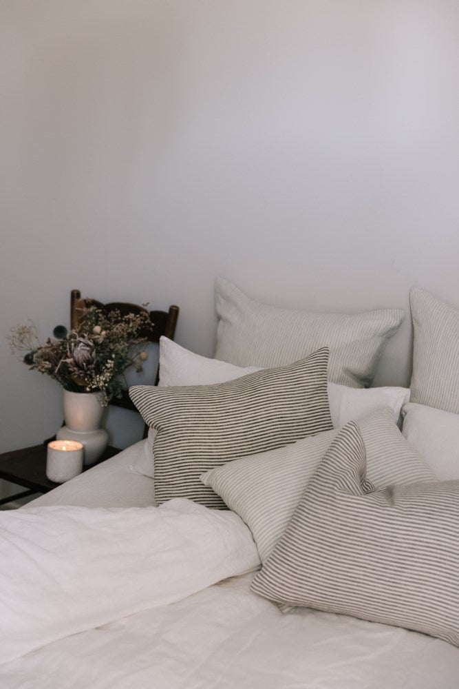 Raine & Humble | Linen Stripe Cushion 60cm - Sky Grey | Shut the Front Door