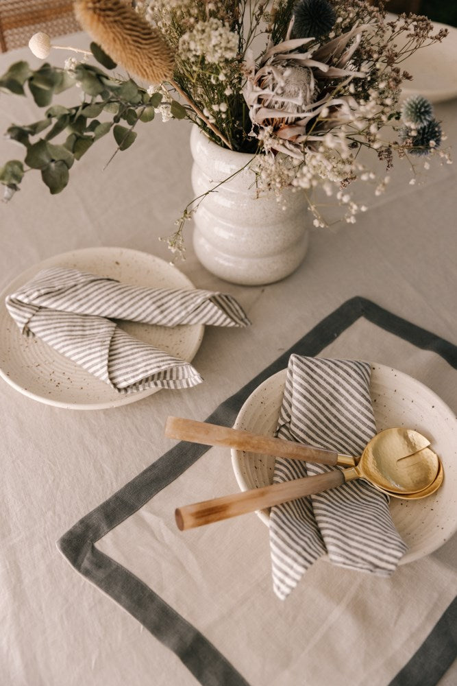 Raine & Humble | Linen Stripe Napkin - Olive | Shut the Front Door