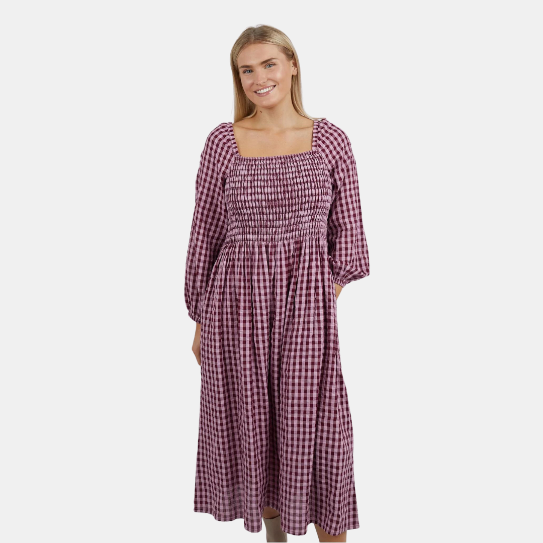 Elm Knitwear | Pippa Check Dress - Wine | Shut the Front Door