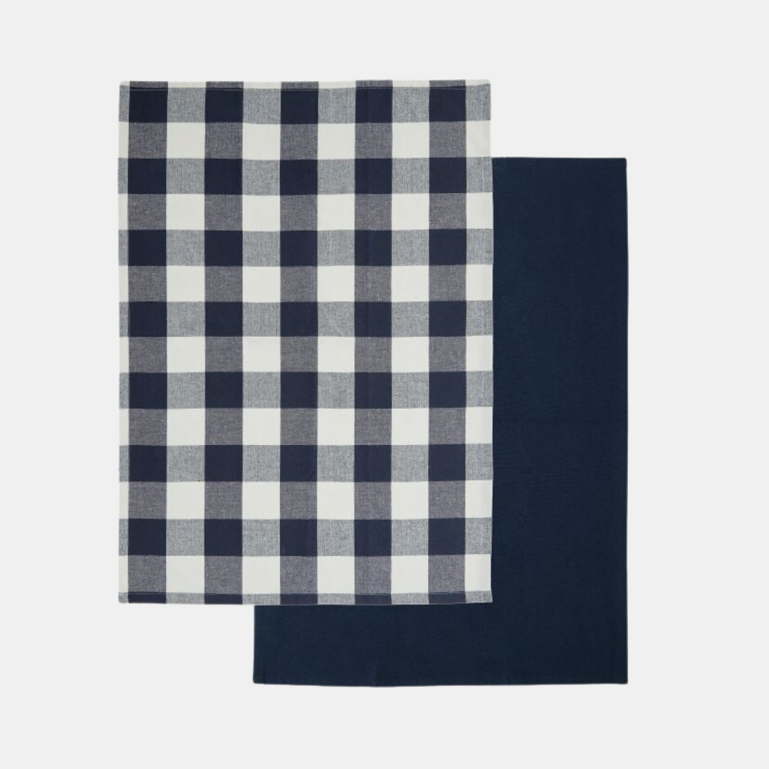 Academy Home | Check & Plain Tea Towel Set 2 - Blue | Shut the Front Door