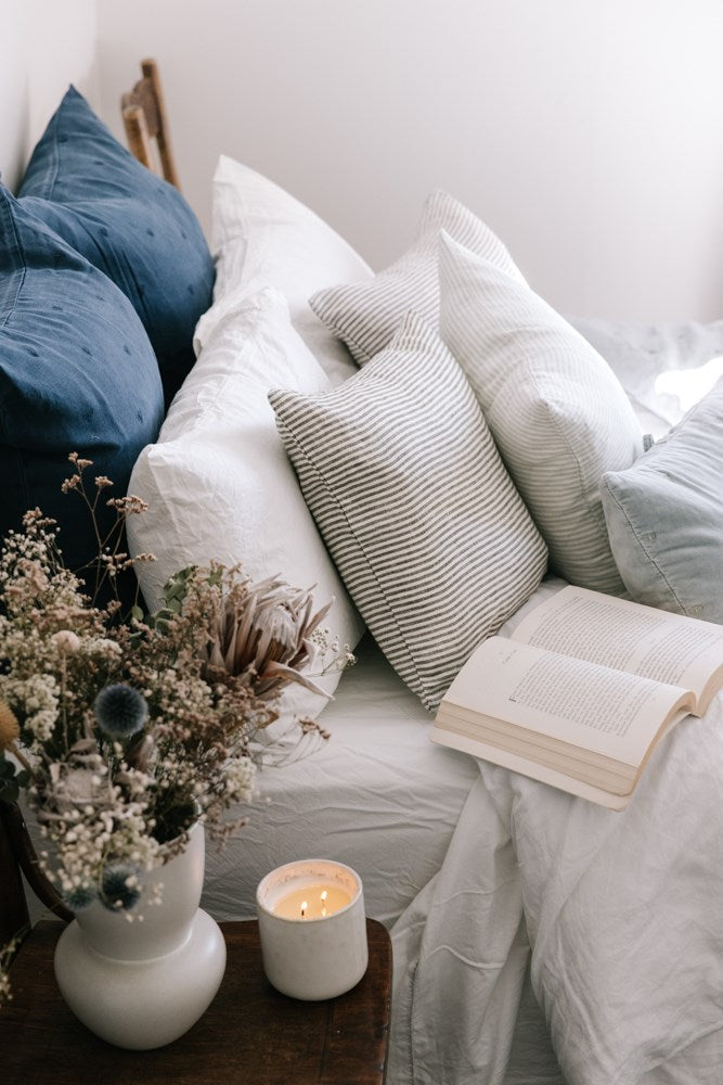 Raine & Humble | Mason Bee Linen Cushion 60cm - Navy | Shut the Front Door