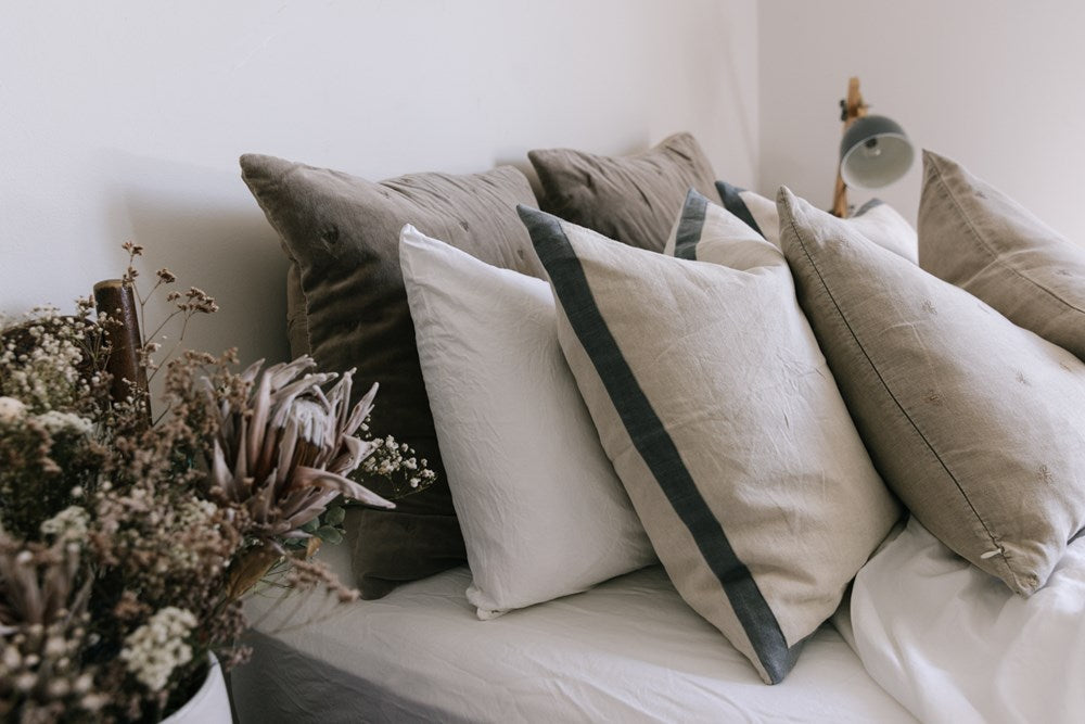 Raine & Humble | Mason Bee Velvet Cushion 60cm - Olive | Shut the Front Door