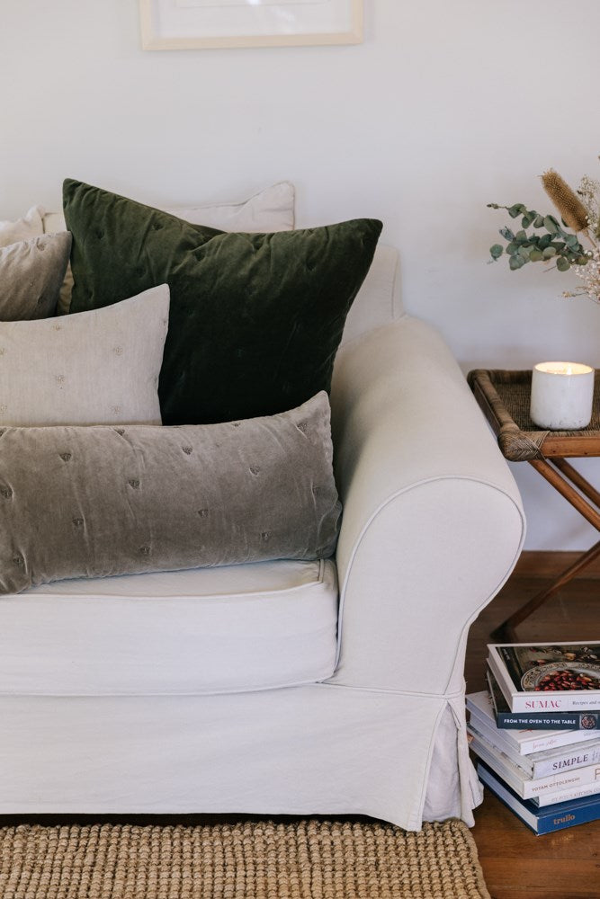 Raine & Humble | Mason Bee Velvet Cushion 60cm - Olive | Shut the Front Door