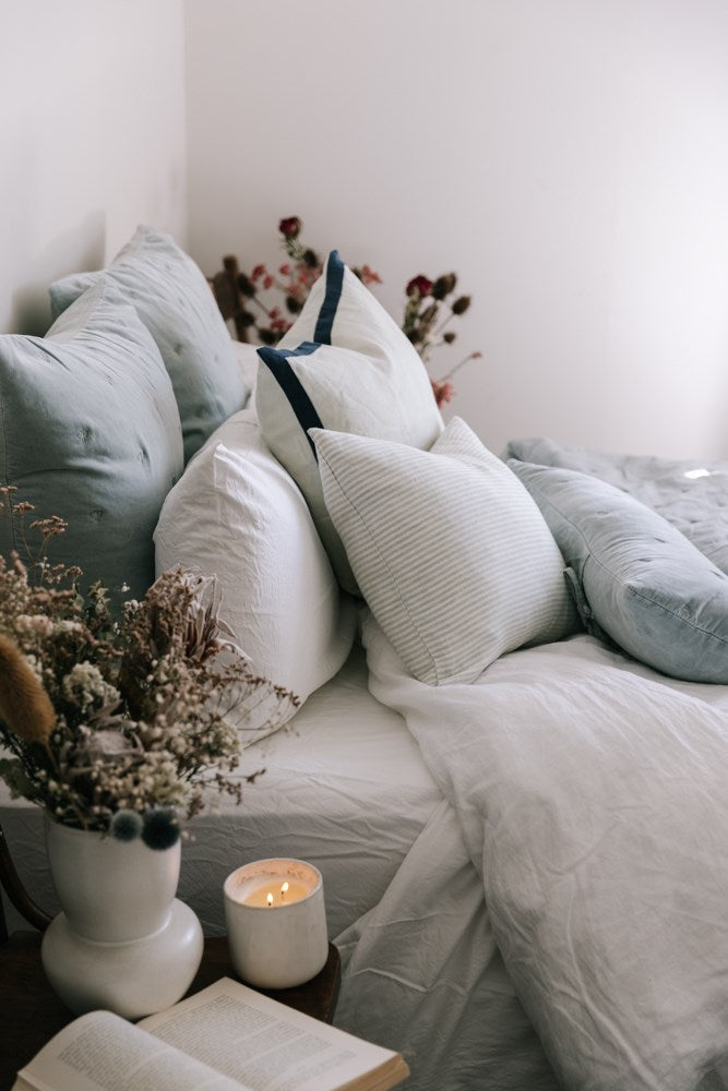 Raine & Humble | Mason Bee Velvet Cushion 60cm - Sky Grey | Shut the Front Door