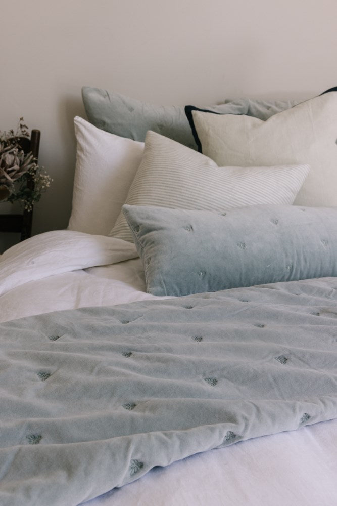 Raine & Humble | Mason Bee Velvet Throw - Sky Grey | Shut the Front Door