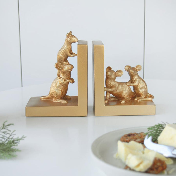 White Moose | Resin Mouse Bookend Set - Gold | Shut the Front Door