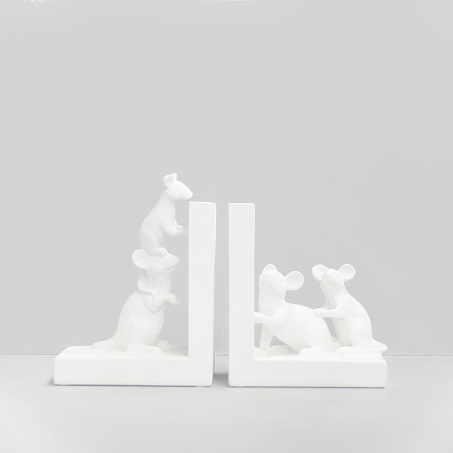 White Moose | Resin Mouse Bookend Set - White | Shut the Front Door