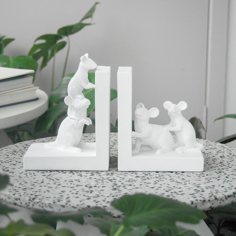 White Moose | Resin Mouse Bookend Set - White | Shut the Front Door