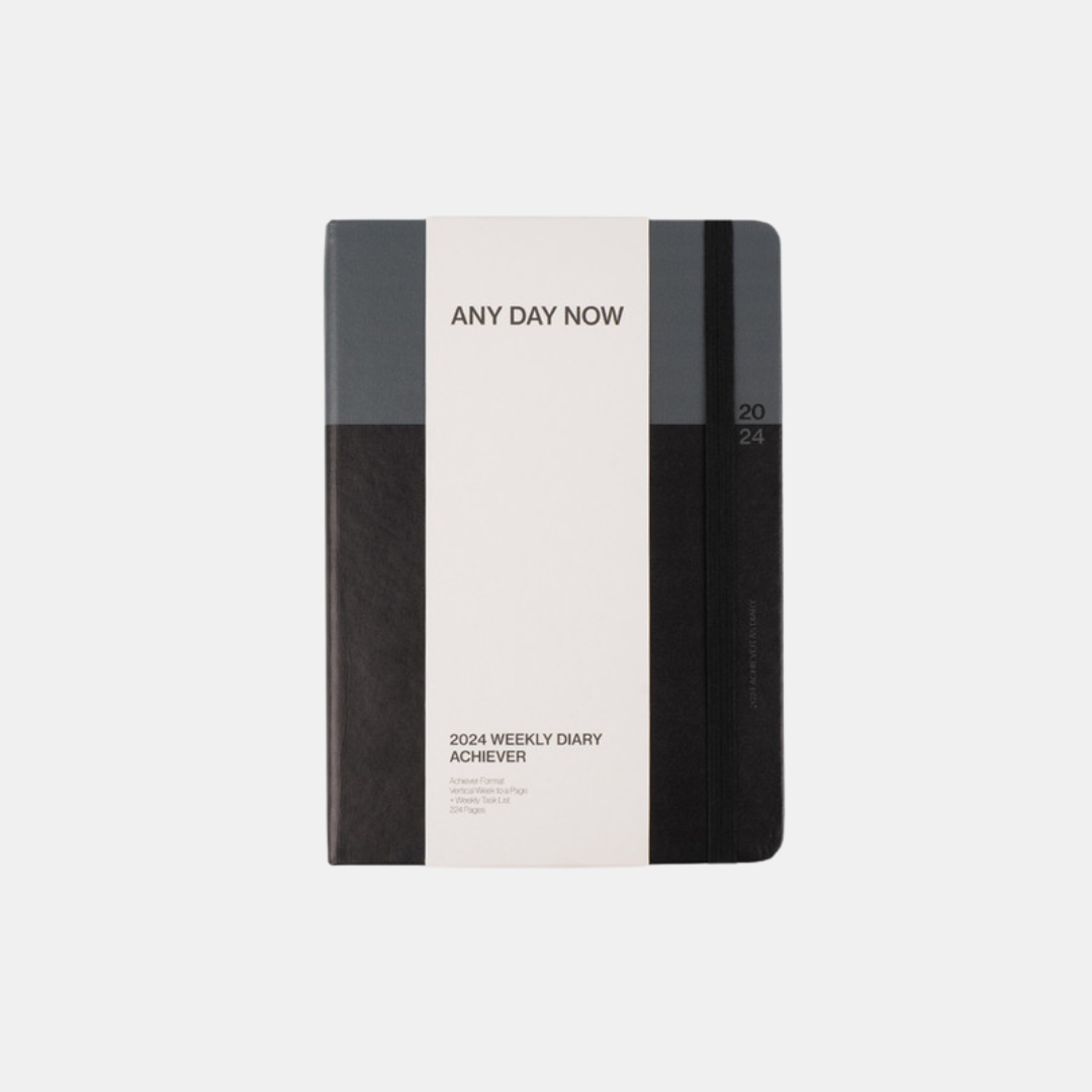 Any Day Now | 2024 Weekly Achiever Diary A5 - Black/Grey | Shut the Front Door