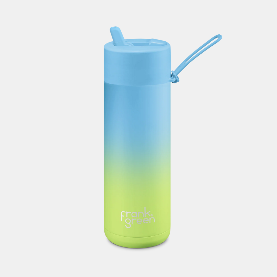 Frank Green | Ceramic Lined Reusable Bottle 20oz with Straw - Gradient Sky Blue/Pistachio Green | Shut the Front Door