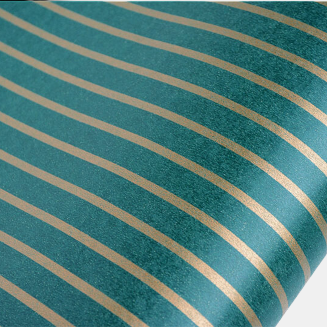 hiPP | Rollwrap Thin Stripe on Kraft Emerald/Gold | Shut the Front Door