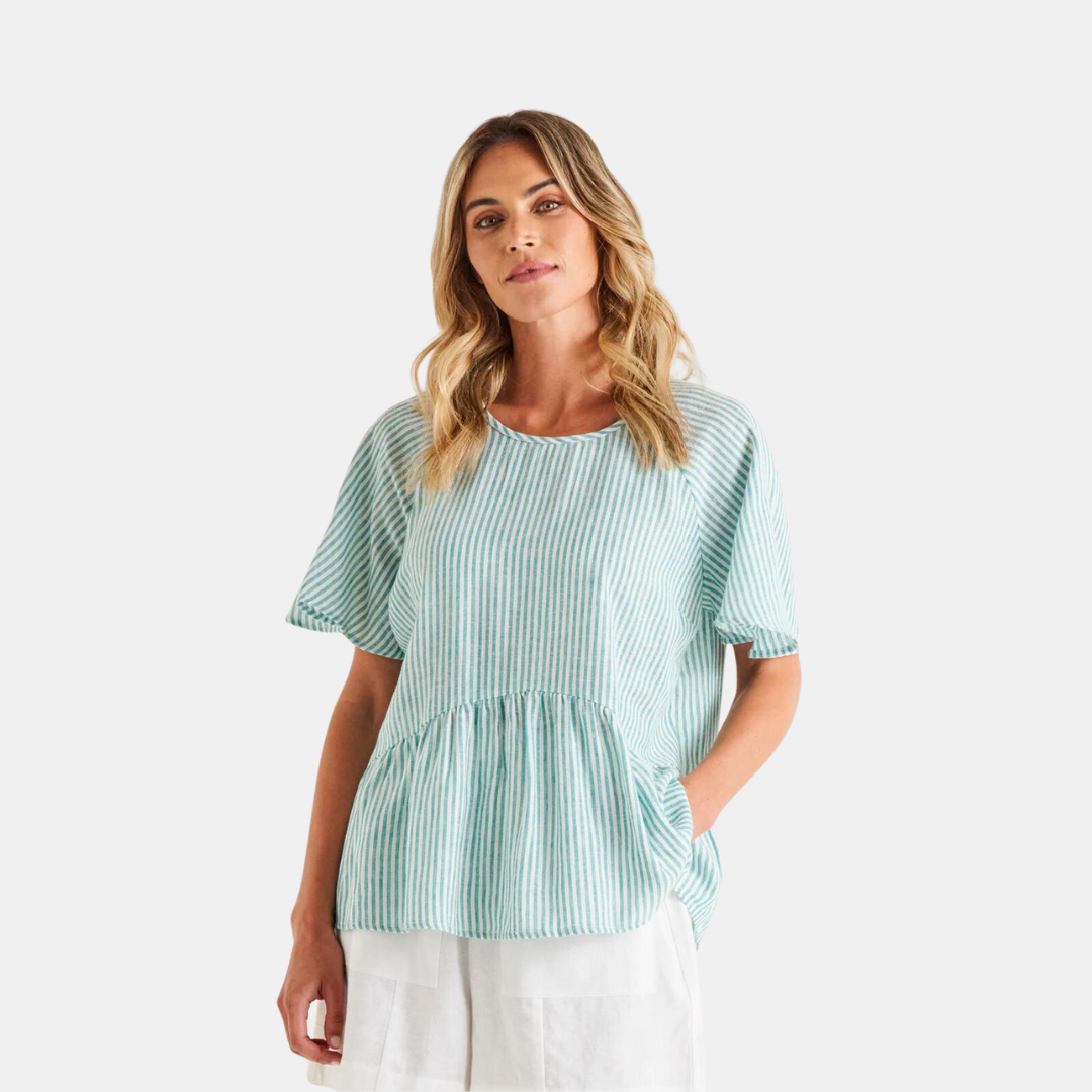 Betty Basics | Cassandra Top - Teal Stripe | Shut the Front Door