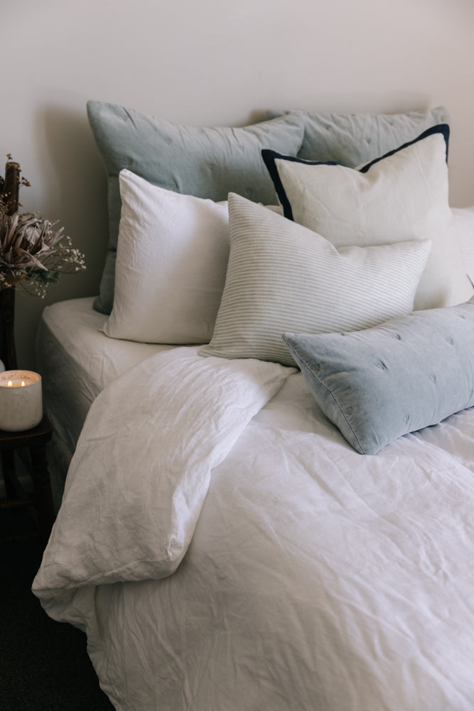 Raine & Humble | Linen Stripe Cushion 60cm - Storm | Shut the Front Door