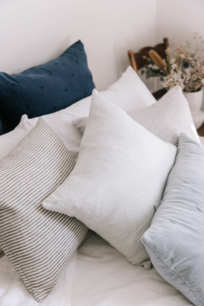 Raine & Humble | Linen Stripe Cushion 60cm - Storm | Shut the Front Door