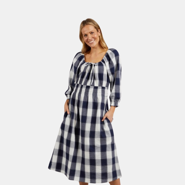 Elm Knitwear | Cedar Check Dress - Navy | Shut the Front Door