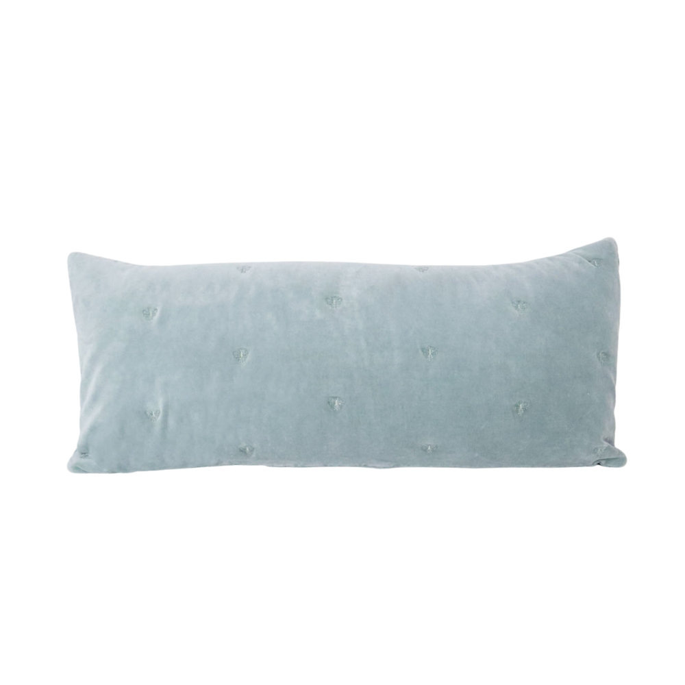 Raine & Humble | Mason Bee Velvet Breakfast Cushion 30x60cm - Sky Grey | Shut the Front Door