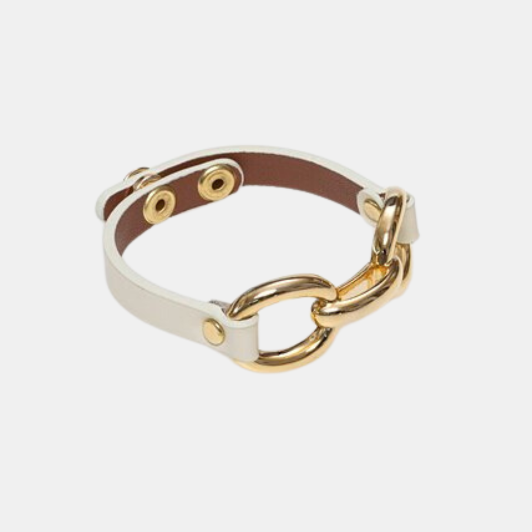 Antler NZ | Leather Gold Chain Link Bracelet - Bone | Shut the Front Door