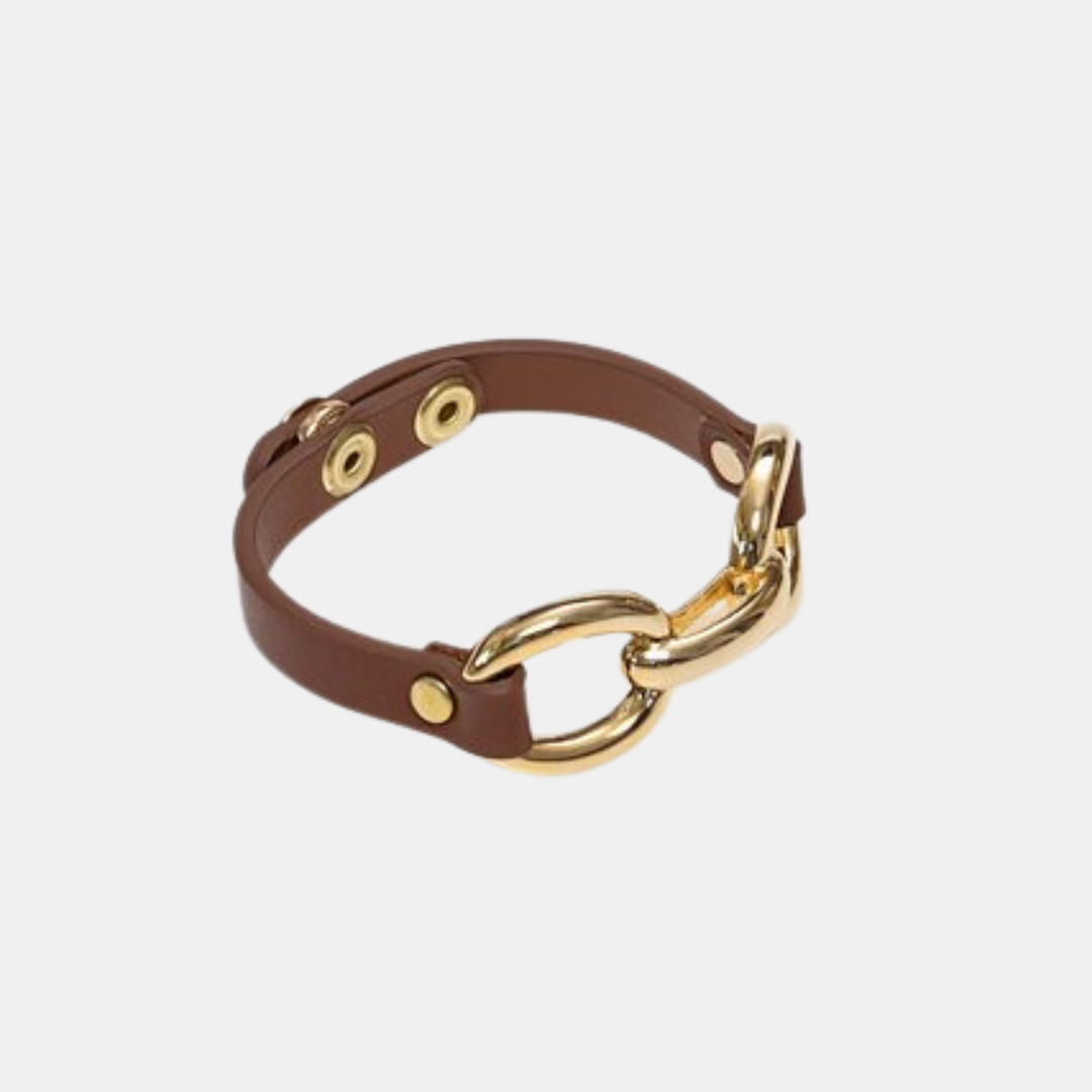 Antler NZ | Leather Gold Chain Link Bracelet - Tan | Shut the Front Door