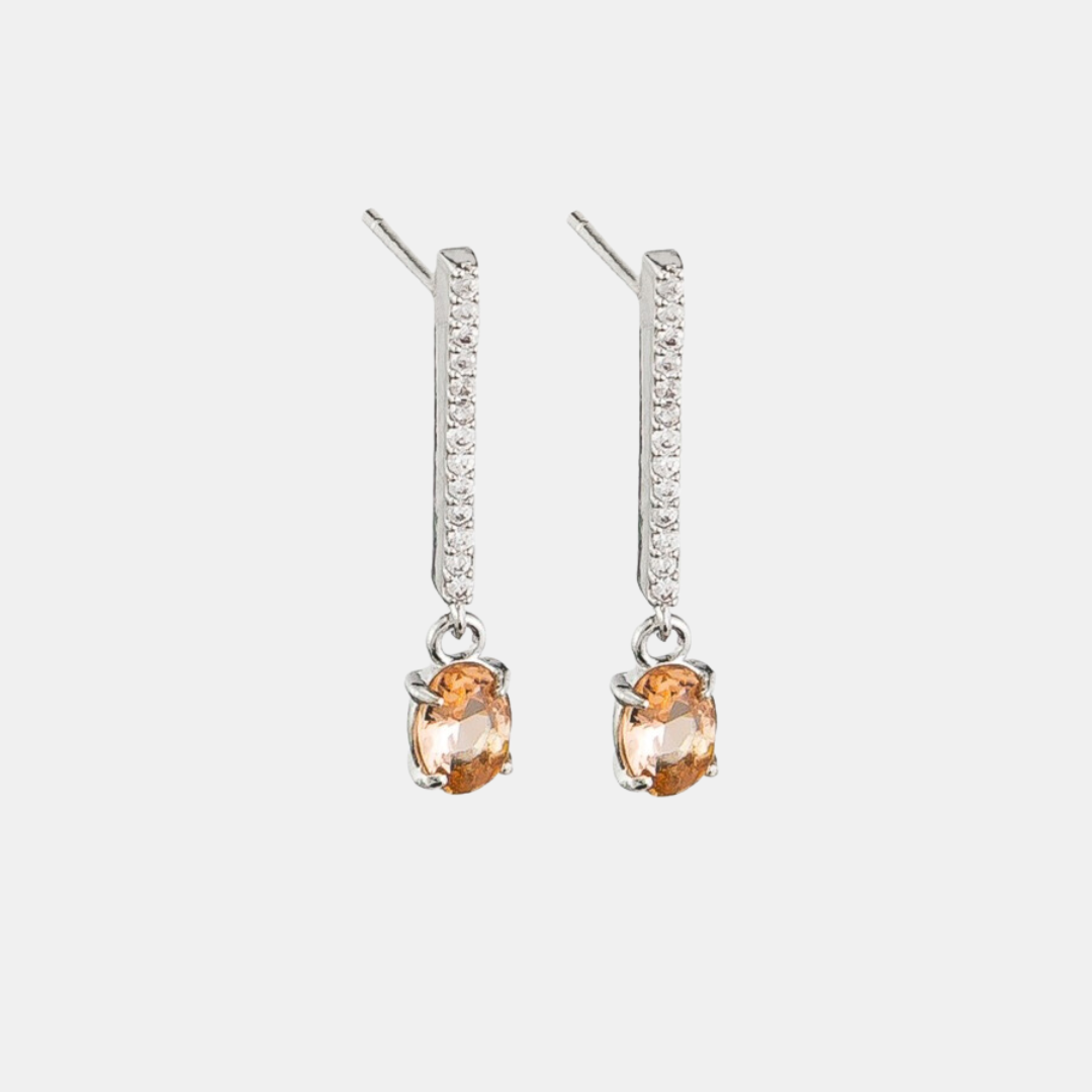 Tiger Tree | Earring Crystal Bar Peach Drop - Silver | Shut the Front Door