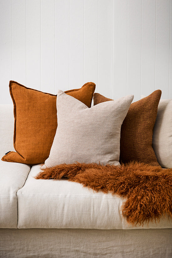 Mulberi | Sandridge Cushion 50x50cm - Linen/Rust | Shut the Front Door