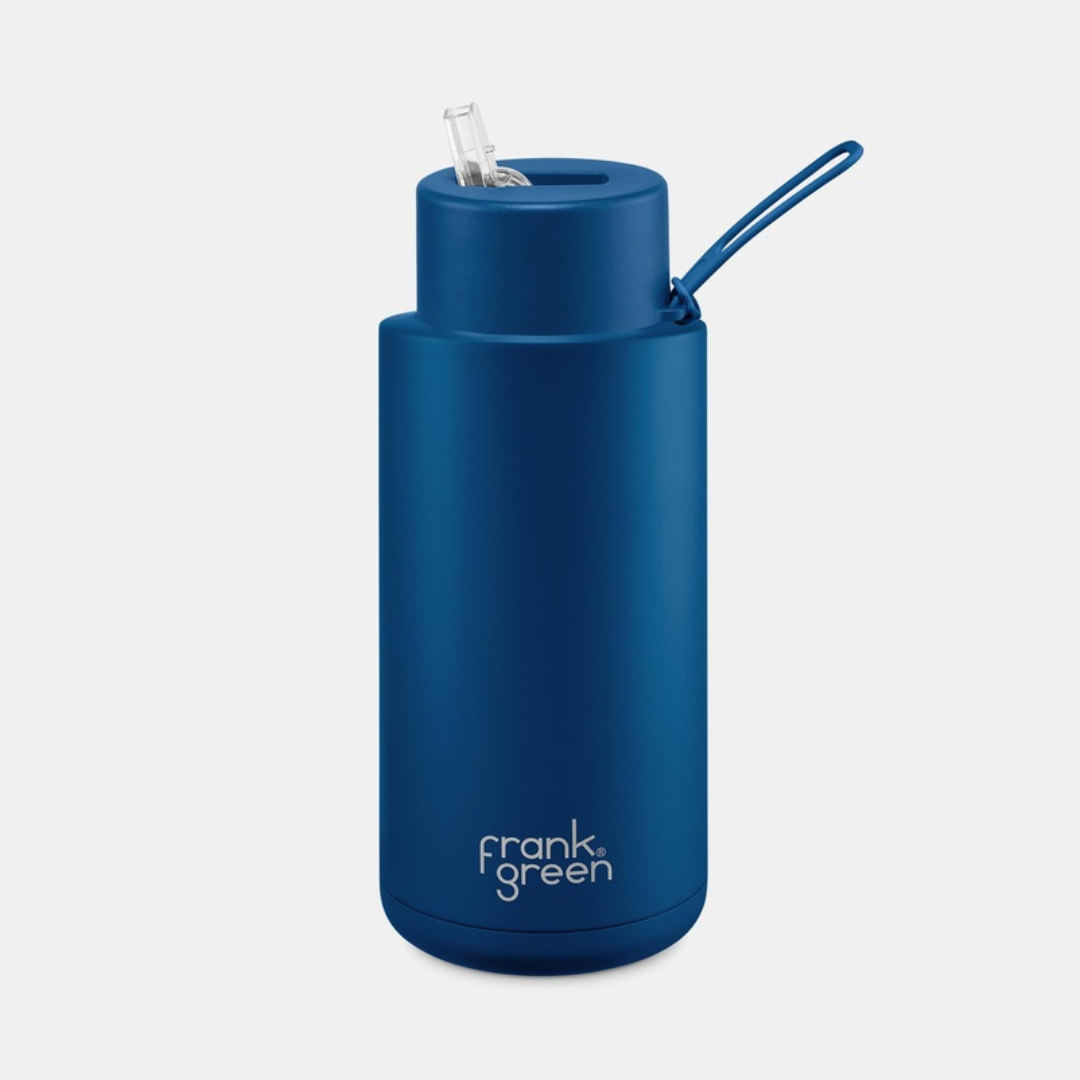 Frank Green | Ceramic Lined Reusable Bottle 34oz with Straw - Deep Ocean | Shut the Front Door