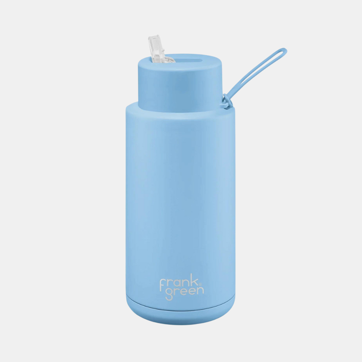 Frank Green | Ceramic Lined Reusable Bottle 34oz with Straw - Sky Blue | Shut the Front Door