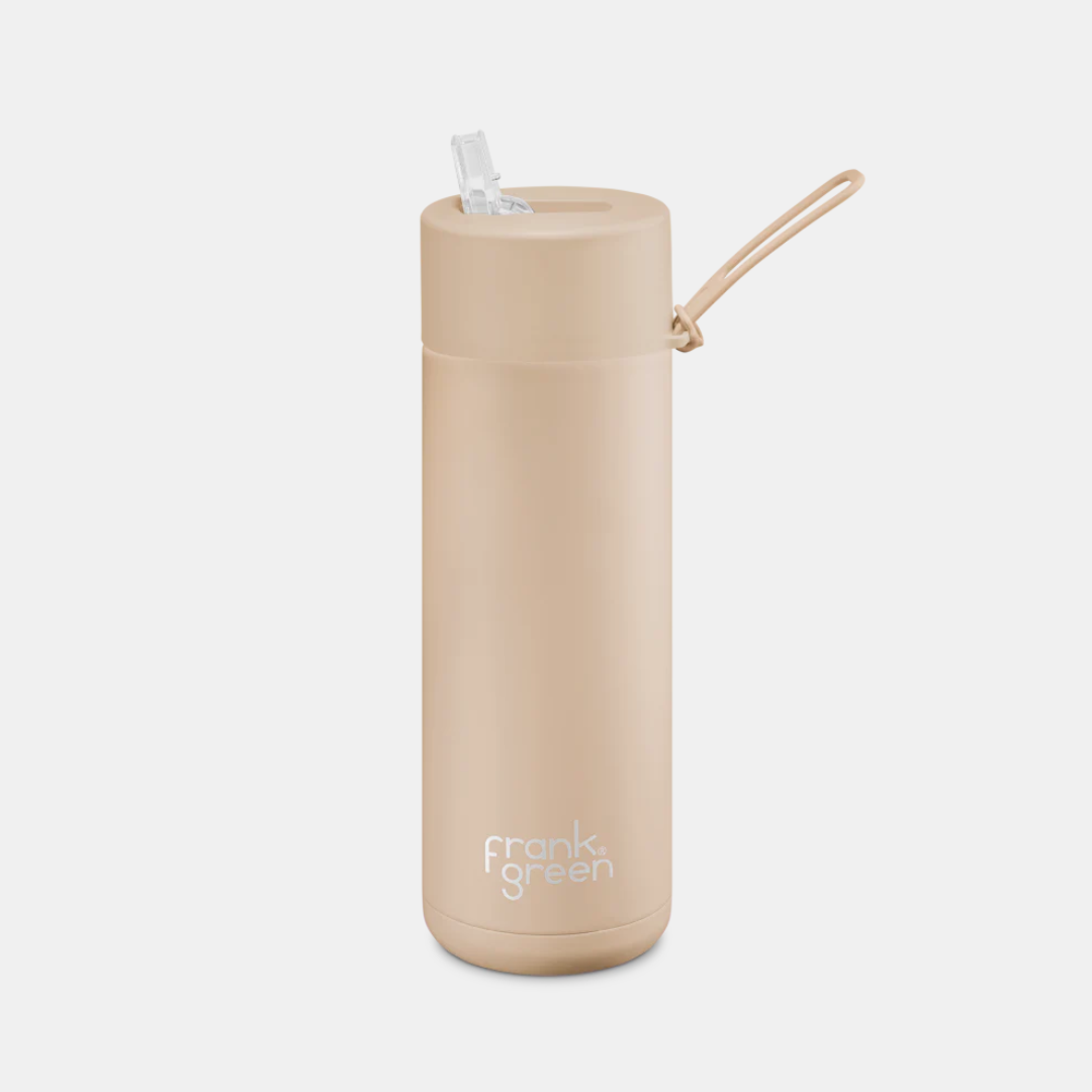Frank Green | Ceramic Lined Reusable Bottle 20oz with Straw - Soft Stone | Shut the Front Door