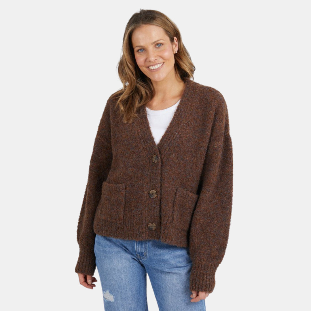 Elm Knitwear | Candice Button Cardi - Chocolate | Shut the Front Door