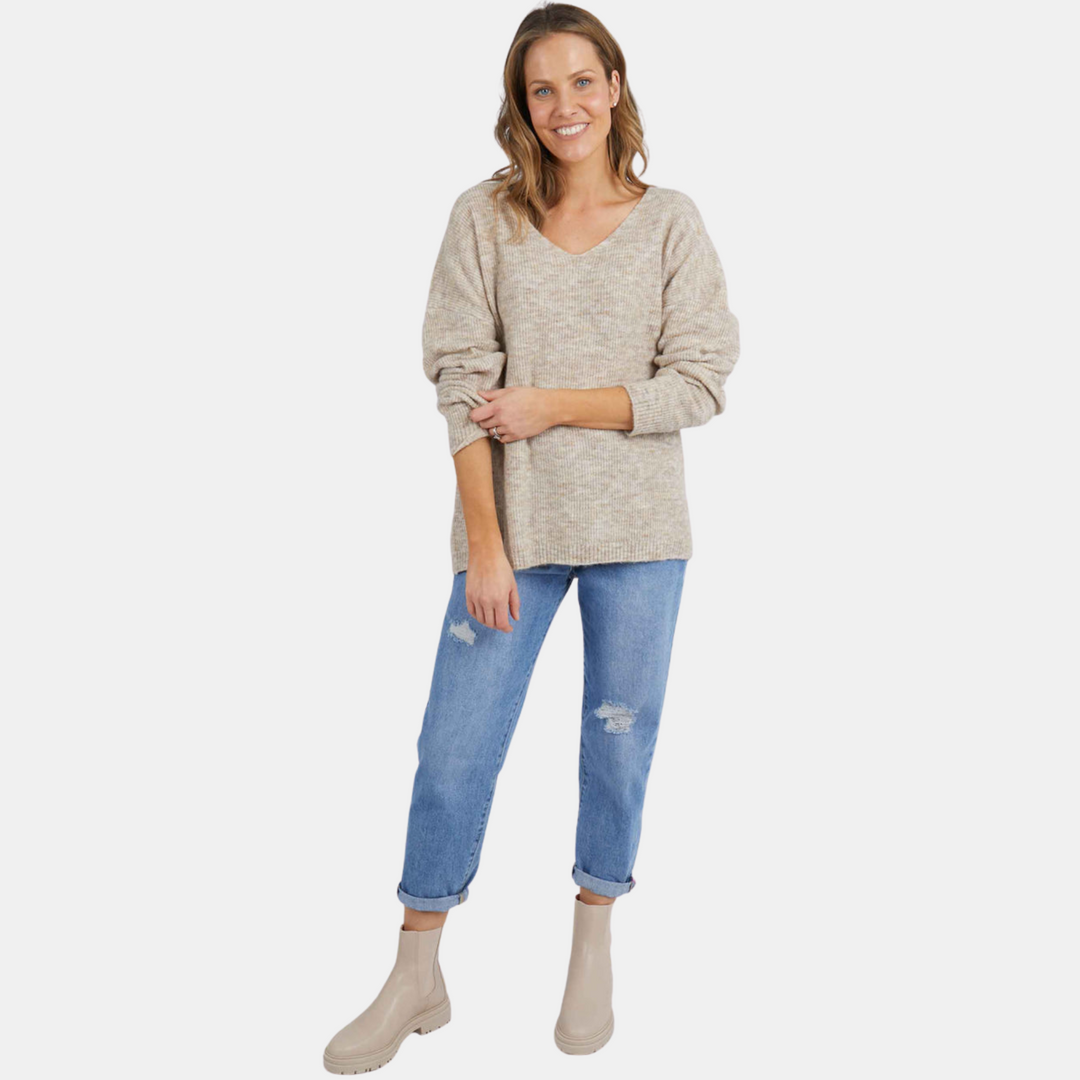 Elm Knitwear | Verity V Neck Knit - Oatmeal | Shut the Front Door