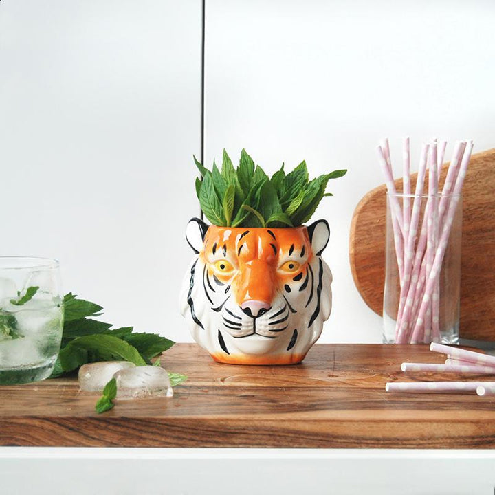 White Moose | Ceramic Planter - Tiger | Shut the Front Door