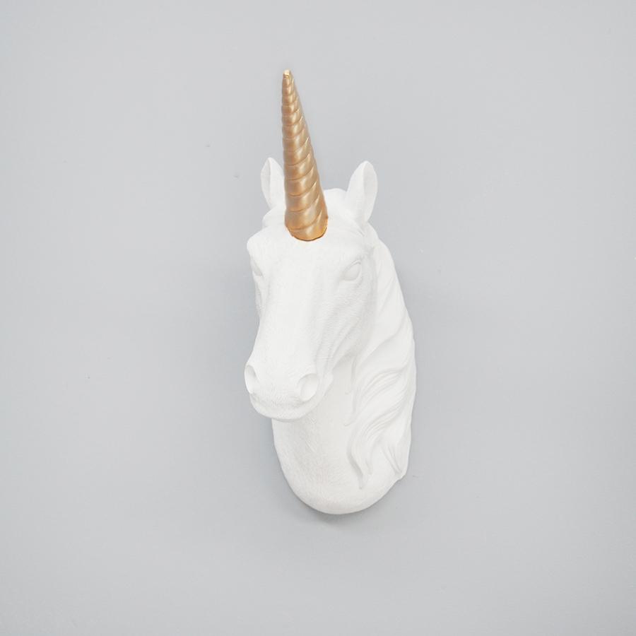 White Moose | Unicorn Head Wall Hanging - White/Gold | Shut the Front Door