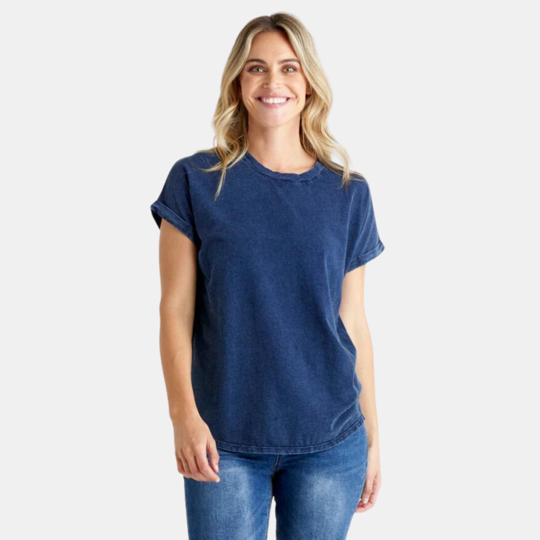 Betty Basics | Hailey Short Sleeve Tee - Indigo Wash | Shut the Front Door