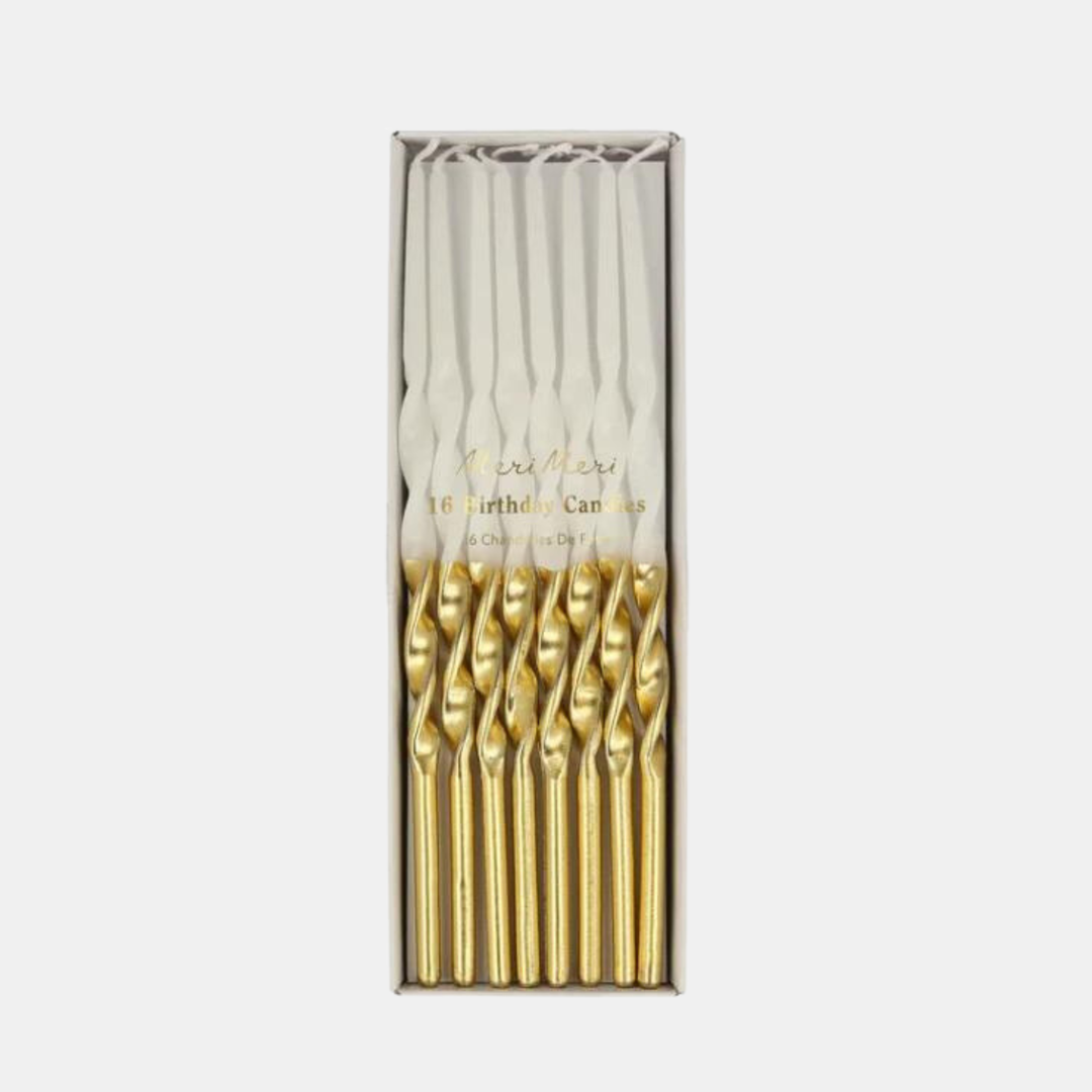 Meri Meri | Gold Dipped Twisted Candles | Shut the Front Door