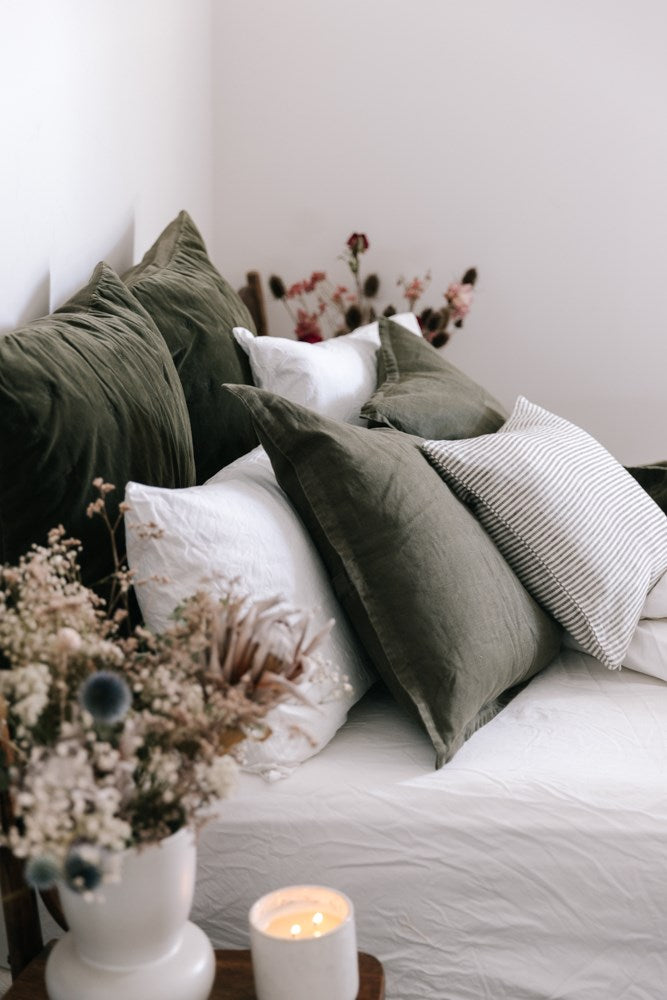 Raine & Humble | Classic Linen Cushion 60cm - Olive | Shut the Front Door