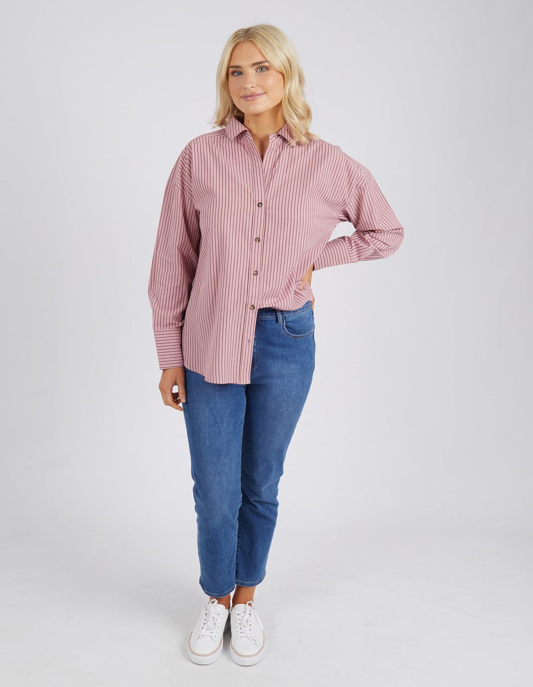 Elm Knitwear | Antonia Stripe Shirt - Dusty Pink/Chocolate | Shut the Front Door