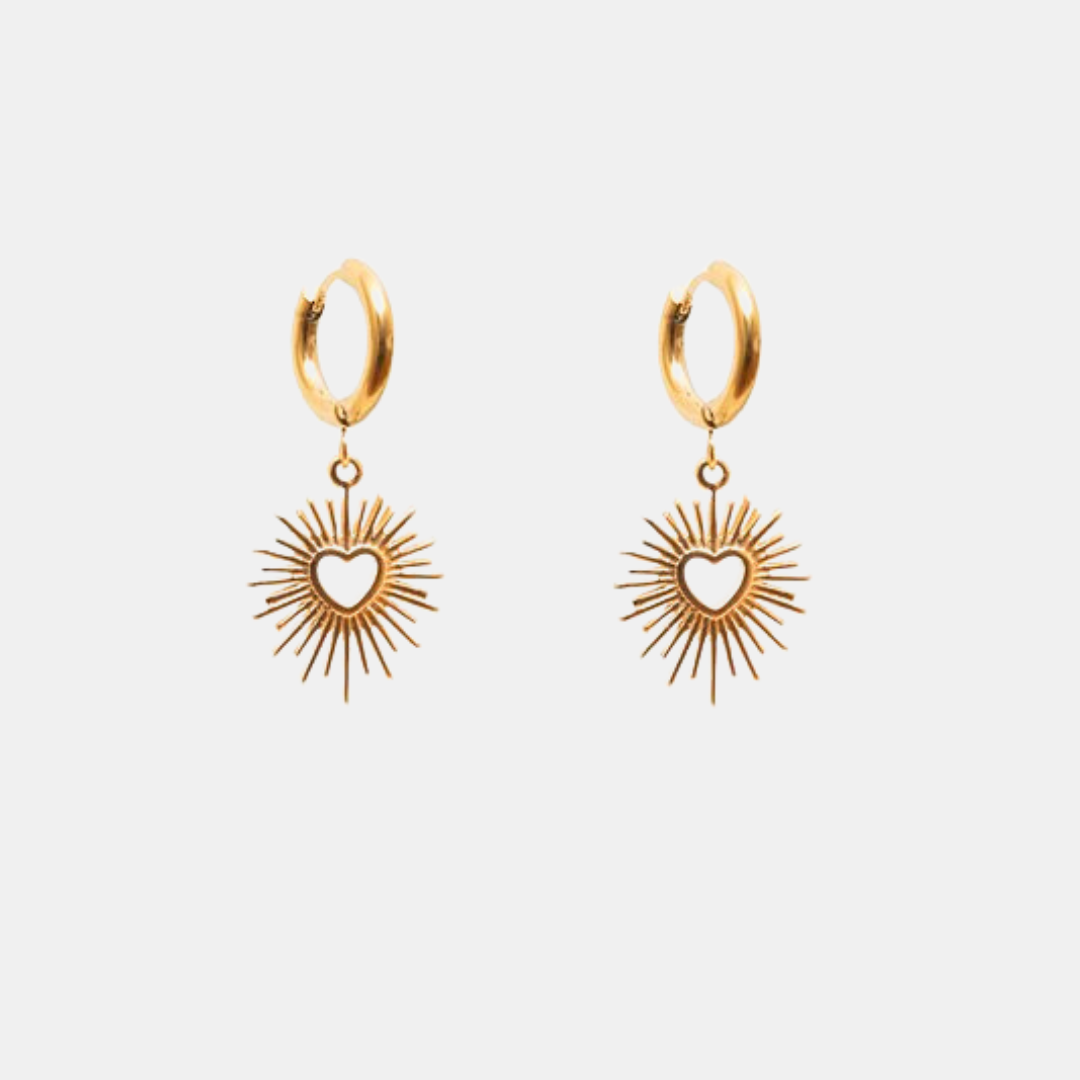 Antler NZ | Gold Heart Rays Huggie Earrings | Shut the Front Door