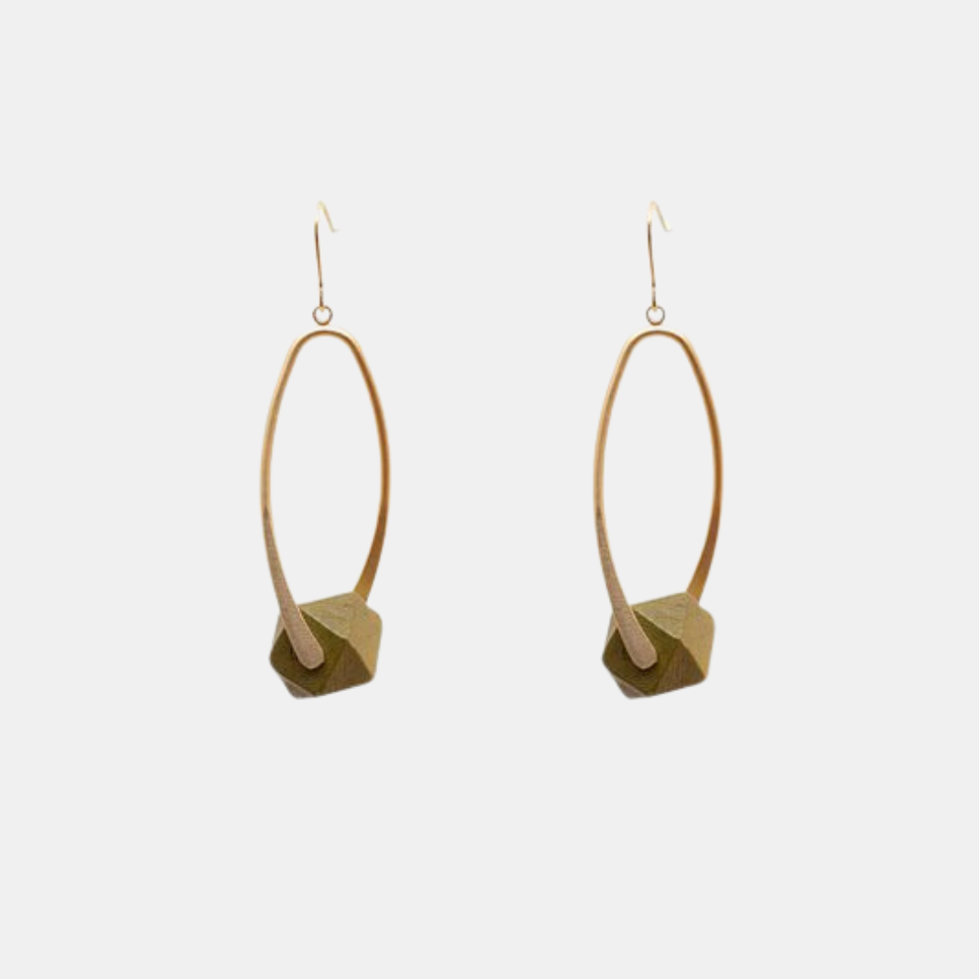 Antler NZ | Gold Drop & Khaki Bead Earrings | Shut the Front Door
