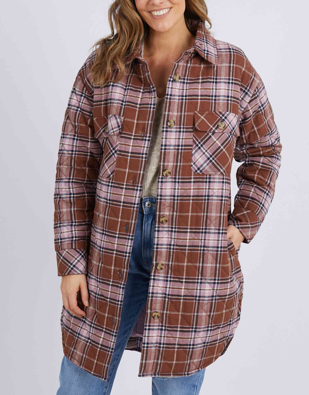 Elm Knitwear | Aster  Check Shacket - Chocolate | Shut the Front Door